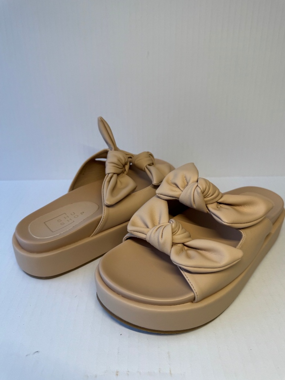 NEW Shu Shop Women's Platform Slide Sandals Nude Bow Slip On Size 6.5